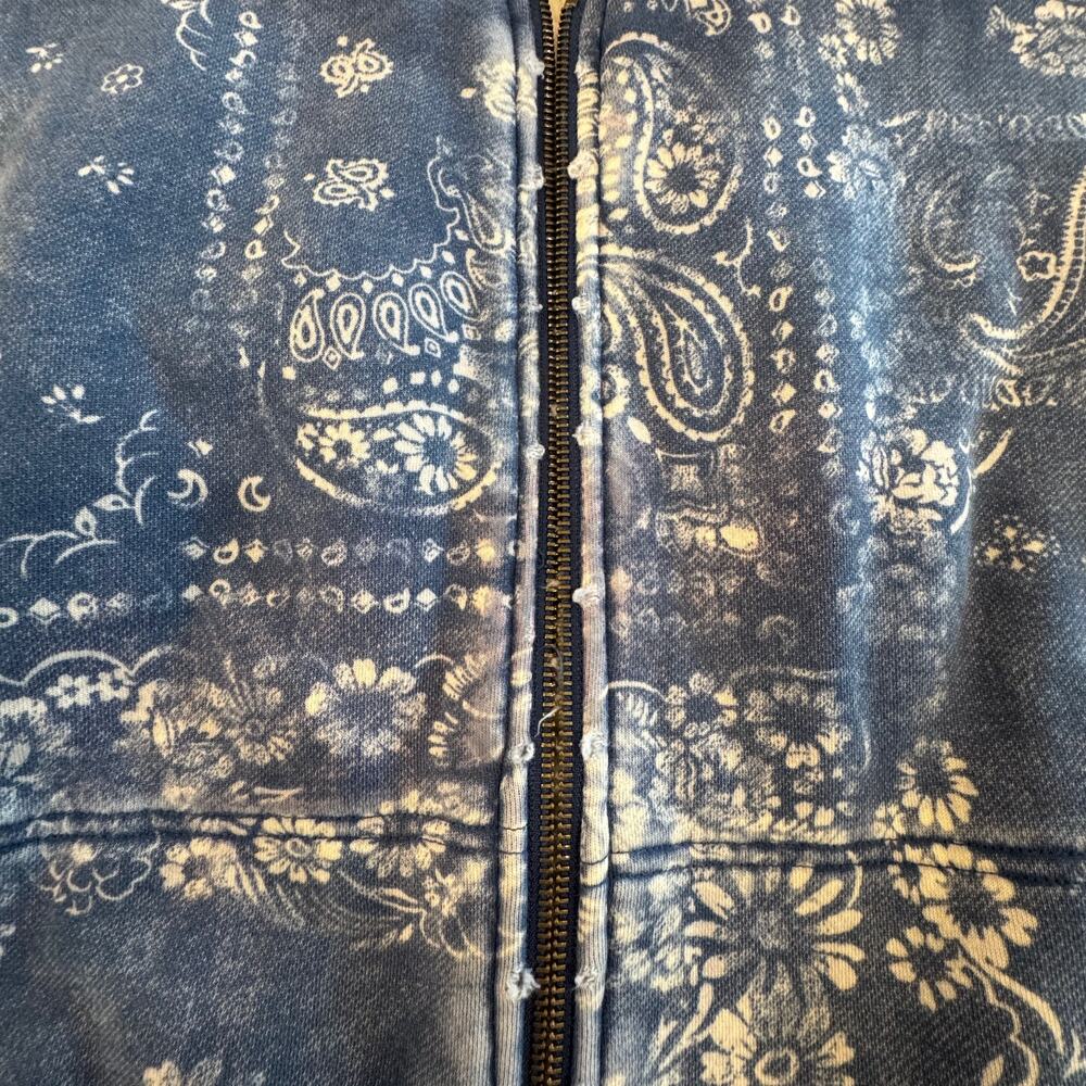 Free People Billie Jacket XS Blue Paisley Sherpa Lined Zip Hoodie Crop Oversized - Picture 15 of 16